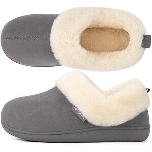 Women's Warm Winter Gray Velvet Fuzzy Collar House Slippers Bootie Shoes
